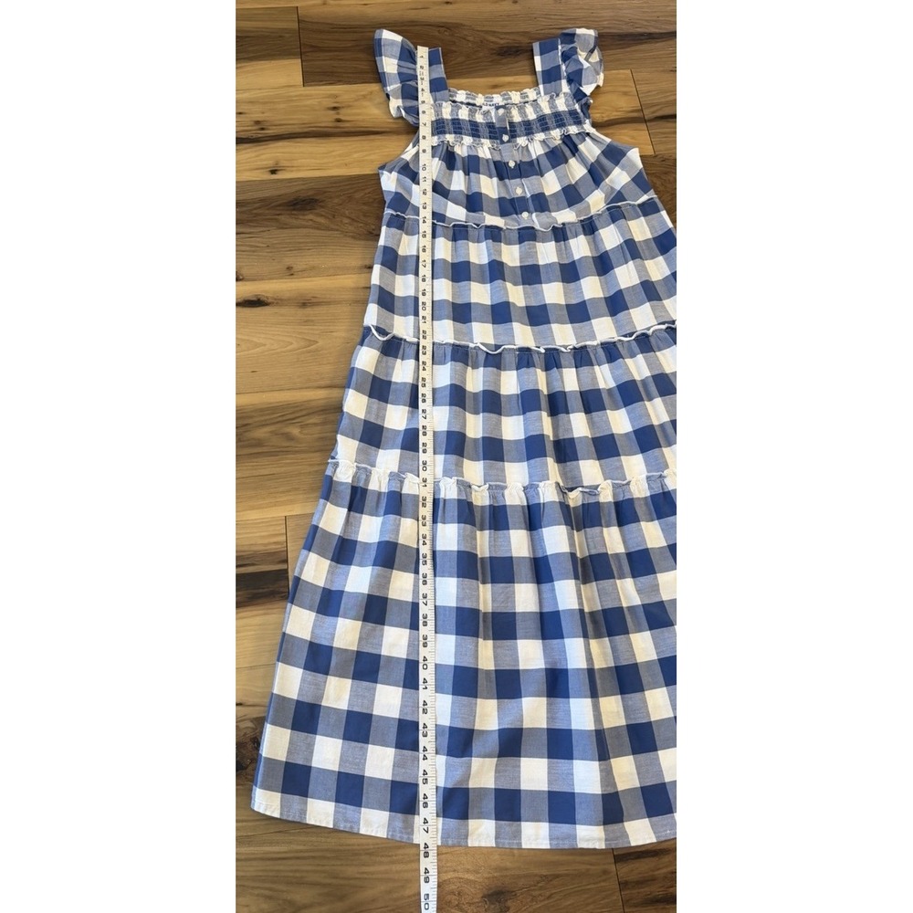 Old Navy Blue Gingham Maxi Dress Women Medium Smocked Flutter Sleeve Cottagecore - Picture 8 of 9